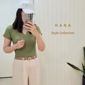 تنخور تیشرت کراپ یقه شکاری سبز دخترانه برای استایل روزمره- لباس زنانه شیک