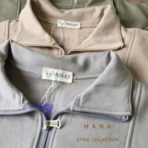 دورس نیم زیپ سه نخ داخل کرک زنانه با جزییات یقه- لباس دخترانه