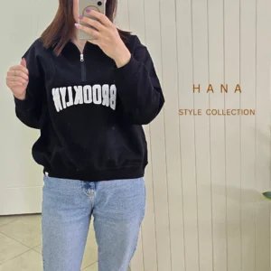 تنخور دورس مشکی نیم زیپ سه نخ داخل کرک دخترانه مناسب استایل شیک- لباس دخترانه