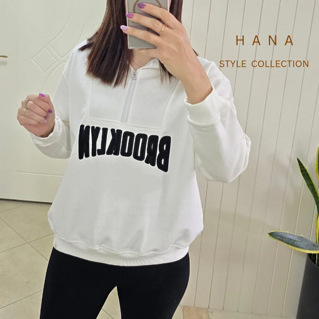 تنخور دورس سفید نیم زیپ سه نخ توکرک زنانه برای استایل روزمره- لباس دخترانه زمستانی