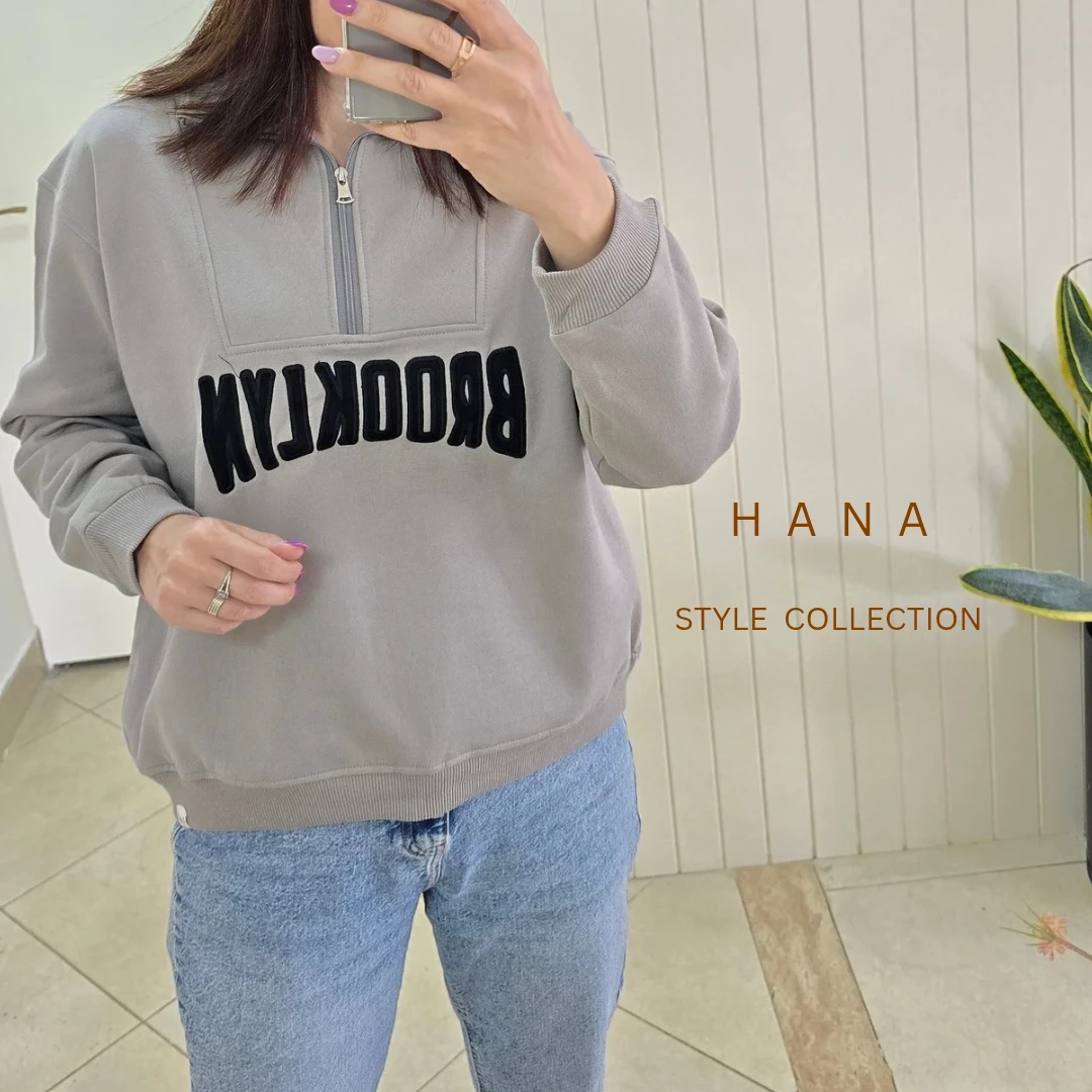 تنخور دورس طوسی نیم زیپ سه نخ داخل کرک دخترانه برای استایل مینیمال- لباس زنانه شیک