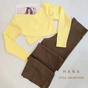 تنخور بلوز کراپ زرد چپ و راستی آستین بلند دخترانه مناسب استایل مینیمال- لباس زنانه