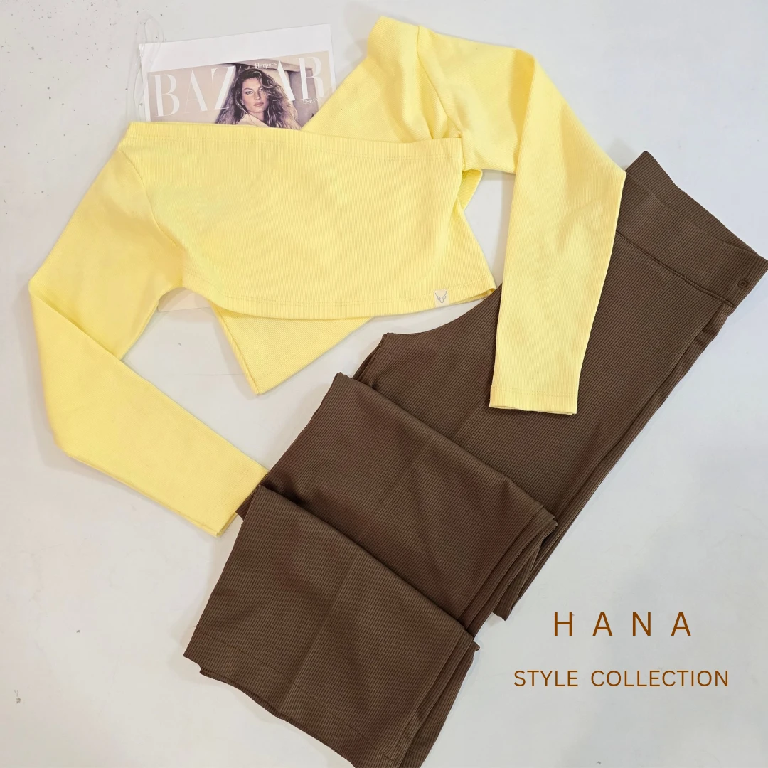 تنخور بلوز کراپ زرد چپ و راستی آستین بلند دخترانه مناسب استایل مینیمال- لباس زنانه