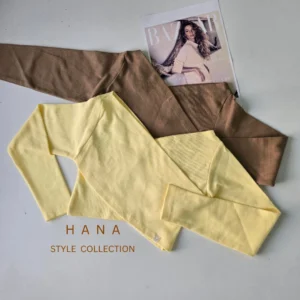 بلوز کراپ چپ و راستی آستین بلند دخترانه در دو رنگ زرد و قهوه ای برای استایل مینیمال- لباس زنانه