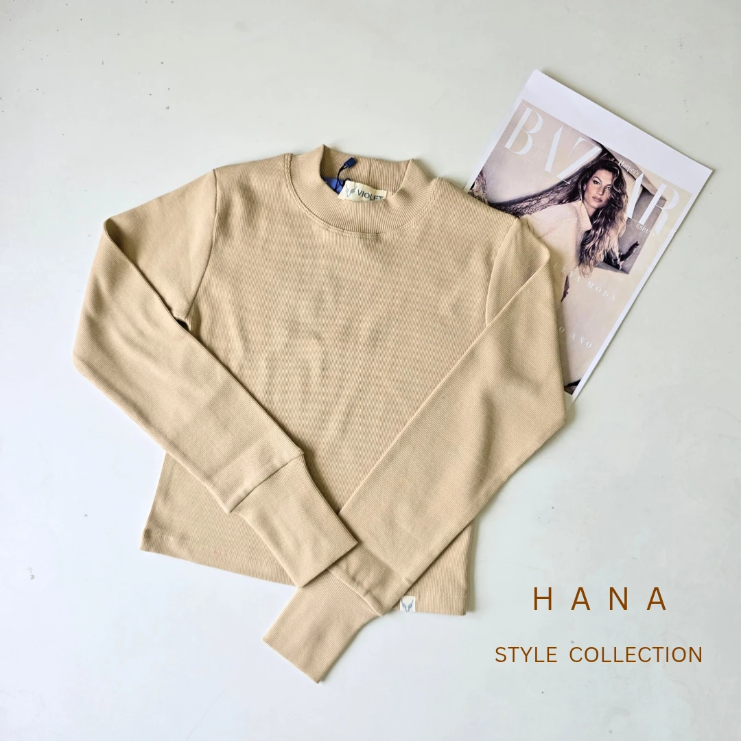 بلوز کراپ کرم آستین بلند یقه ایستاده آستین فینگردار دخترانه- لباس دخترانه پاییزی