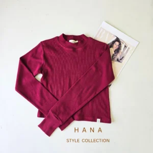 بلوز زرشکی کراپ آستین بلند یقه ایستاده آستین فینگردار دخترانه- لباس زنانه