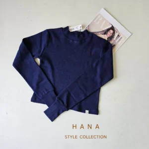 بلوز کراپ سورمه ای آستین بلند یقه ایستاده آستین فینگردار دخترانه- لباس زنانه شیک