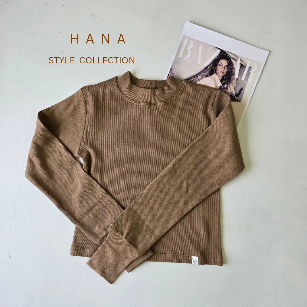 بلوز کراپ نسکافه ای آستین بلند یقه ایستاده آستین فینگردار زنانه- لباس دخترانه