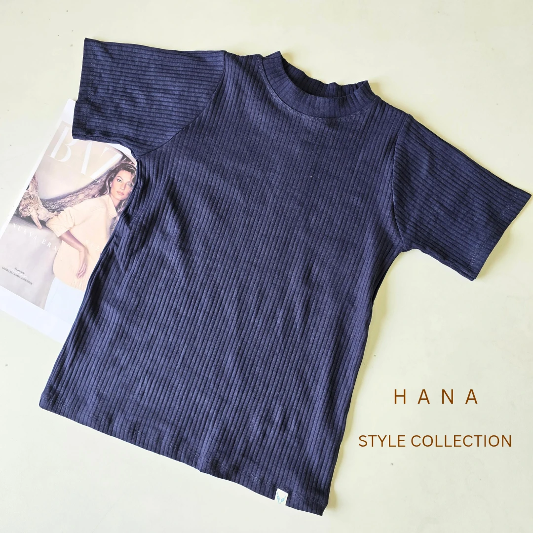 تیشرت سورمه ای یقه ایستاده کبریتی زنانه مناسب فصل پاییز- لباس دخترانه