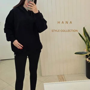 تنخور هودی مشکی کلاهدار دورس سه نخ توکرک دخترانه- لباس دخترانه مینیمال