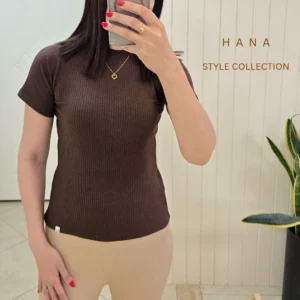 تنخور تیشرت قهوه ای یقه ایستاده کبریتی دخترانه مناسب فصل پاییز- لباس دخترانه شیک