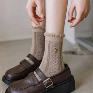 تنخور جوراب ساق دار قهوه ای طرح دار دخترانه- لباس زنانه