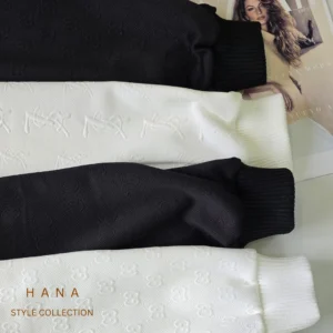 دورس ژاکارد سفید و مشکی نیم زیپ زنانه با جزییات آستین مناسب پاییز و بهار- لباس زنانه پاییزه