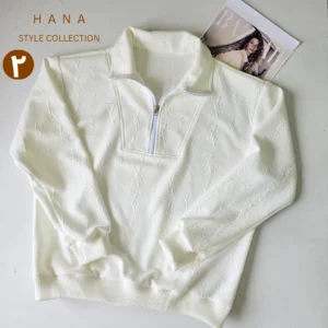 دورس ژاکارد مشکی نیم زیپ دخترانه با طرح لوگو مناسب پاییز و بهار- لباس زنانه شیک