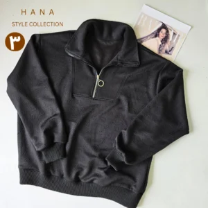 دورس ژاکارد مشکی نیم زیپ زنانه با طرح لوگو گوچی مناسب پاییز و بهار- لباس دخترانه