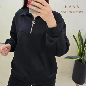 دورس ژاکارد مشکی نیم زیپ زنانه مناسب پاییز و بهار- لباس دخترانه