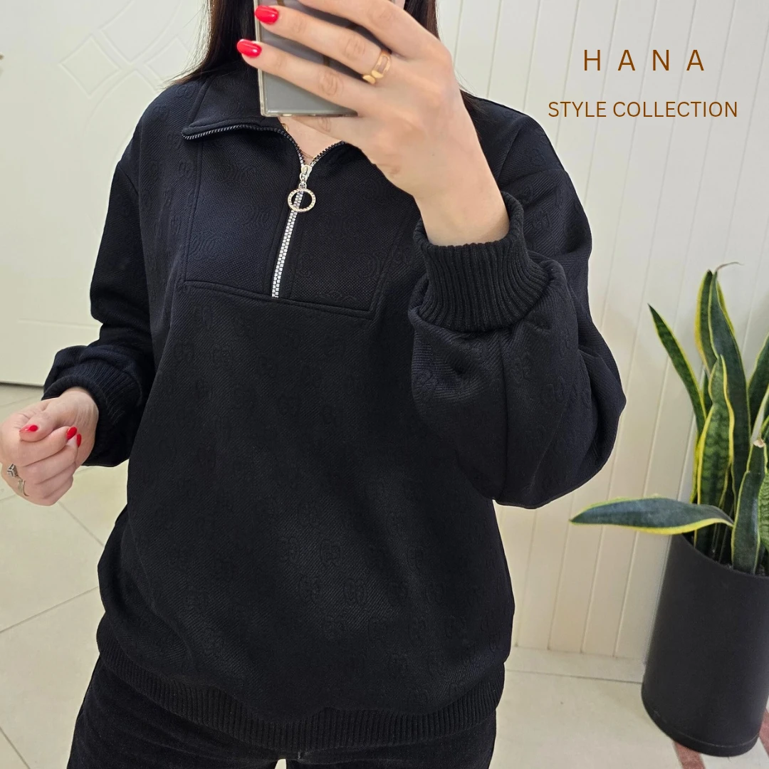 دورس ژاکارد مشکی نیم زیپ زنانه مناسب پاییز و بهار- لباس دخترانه