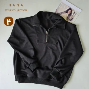 دورس ژاکارد مشکی نیم زیپ زنانه با طرح لوگو لوگو channel مناسب پاییز و بهار- لباس دخترانه