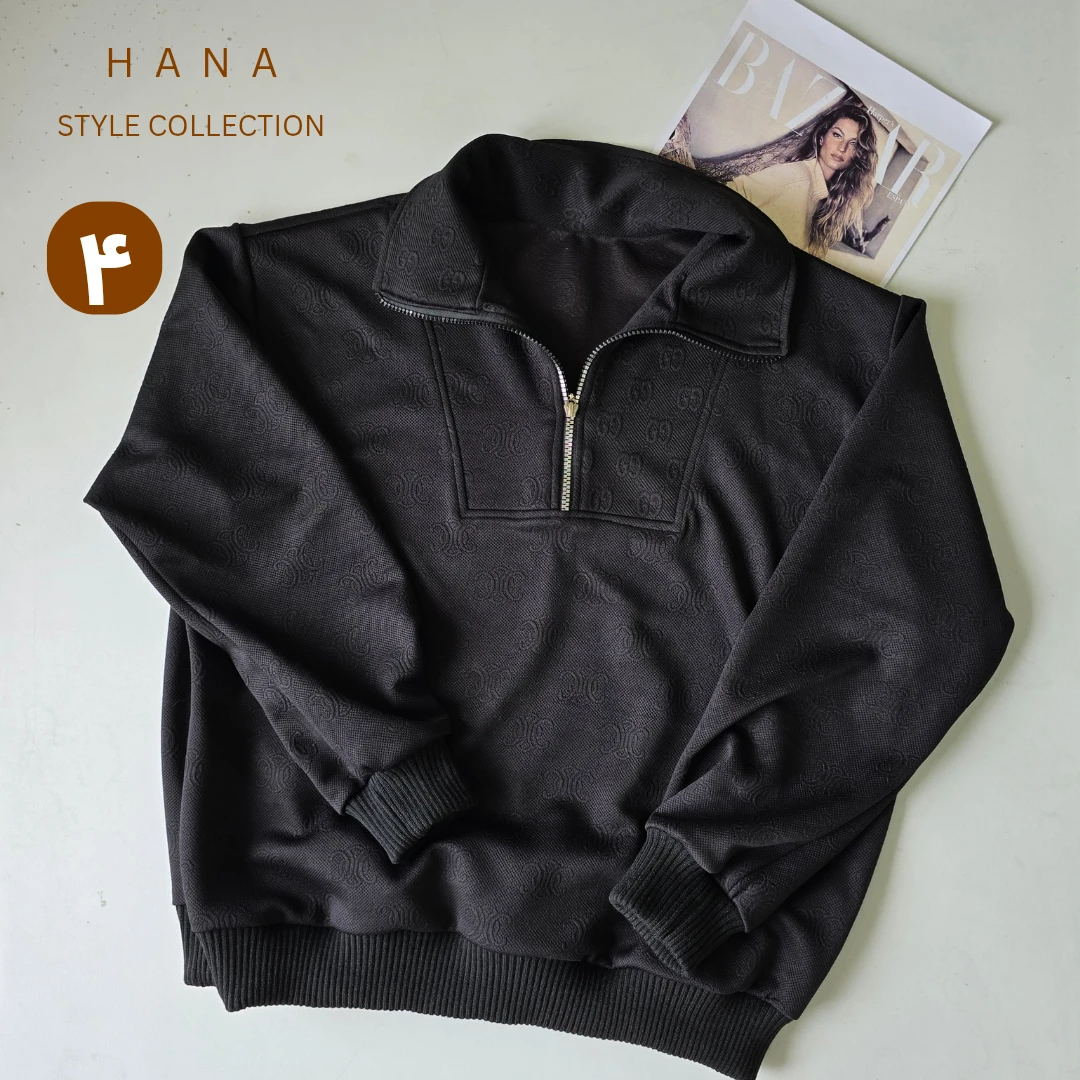 دورس ژاکارد مشکی نیم زیپ زنانه با طرح لوگو لوگو channel مناسب پاییز و بهار- لباس دخترانه