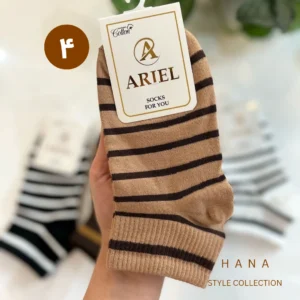 جوراب مچی نسکافه ای قهوه ای طرحدار زنانه با طرح راه راه- لباس دخترانه مینیمال