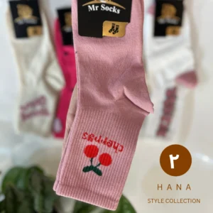 جوراب ساق دار صورتی سوپرپنبه طرحدار دخترانه با طرح گیلاس- اکسسوری دخترانه