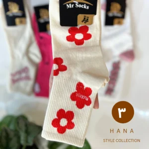 جوراب ساق دار سفید سوپرپنبه طرحدار دخترانه با طرح گل قرمز- اکسسوری زنانه