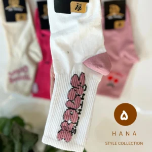 جوراب ساق دار سفید سوپرپنبه طرحدار دخترانه با طرح نوشته- لباس دخترانه