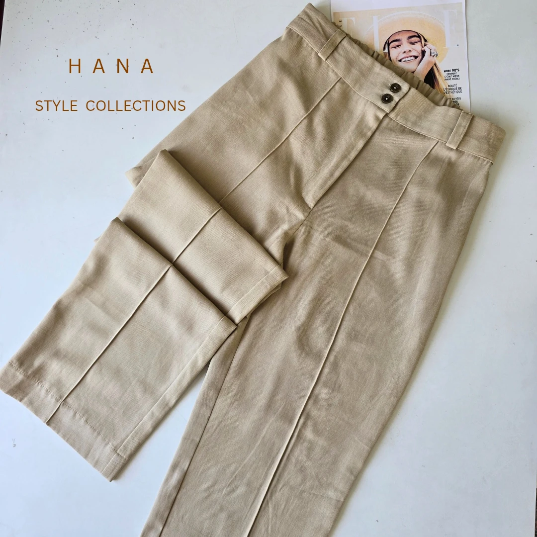 شلوار کرم کتان زنانه هانا استایل مناسب فصل پاییز و بهار- لباس دخترانه