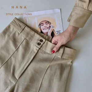 شلوار کرم کتان دخترانه هانا استایل مناسب فصل پاییز و بهار با جزییات کمر- لباس زنانه
