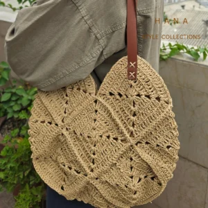 کیف رافیا دسته چرم هانا استایل مناسب استایل تابستان و بهار- لباس دخترانه