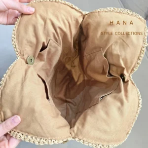کیف رافیا دسته چرم هانا استایل با جزییات داخل مناسب استایل تابستان و بهار- لباس زنانه