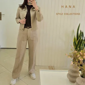 تنخور کت و شلوار کرم کتان زنانه هانا استایل مناسباستایل شیک و مجلسی- لباس دخترانه شیک
