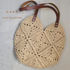 کیف حصیری دسته چرم هانا استایل از مناسب استایل تابستان و بهار- اکسسوری زنانه شیک