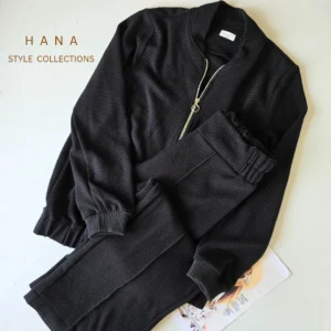 ست سوییشرت شلوار مشکی بافت زنانه مناسب فصل پاییز و زمستان- لباس دخترانه