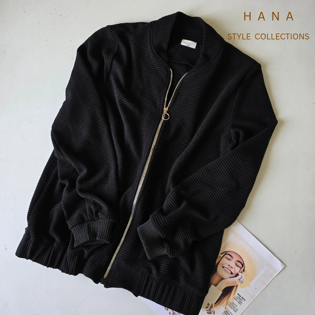 سوییشرت مشکی زیپ دار بافت کبریتی دخترانه مناسب پاییز و زمستان- لباس زنانه شیک