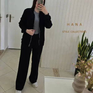 سوییشرت شلوار مشکی بافت ترک کبریتی زنانه مناسب پاییز و زمستان- لباس دخترانه شیک