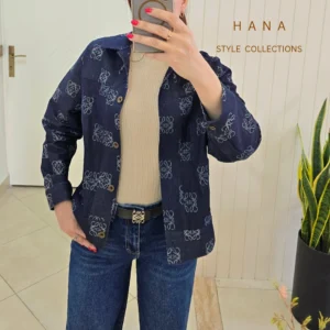 کت جین آبی طرحدار زنانه با طرح loewe مناسب پاییز و بهار- لباس زنانه