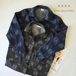 کت جین طرح دار دخترانه با طرح LOEWE در دو نگ آبی و ذغالی مناسب پاییز- لباس زنانه شیک