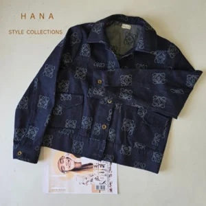 کراپ کت جین آبی طرحدار دخترانه با طرح لووه مناسب پاییز- لباس زنانه شیک