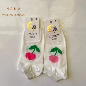 جوراب مچی سفیدطرح دار نخ پنبه زنانه- لباس زنانه شیک