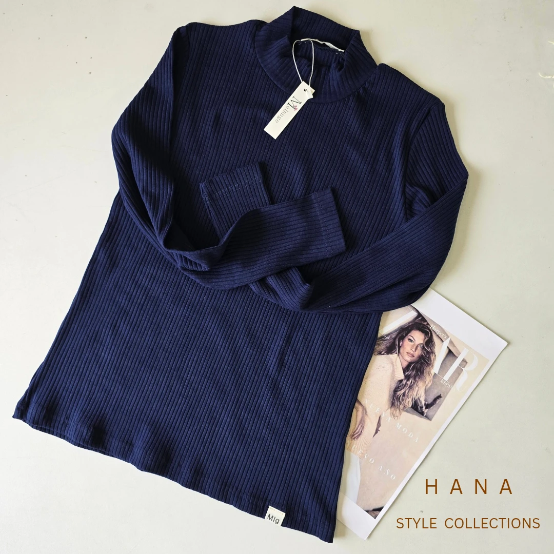 بلوز سورمه ای یقه ایستاده کبریتی زنانه - لباس دخترانه شیک