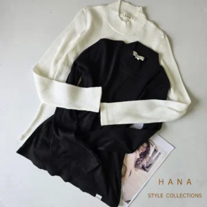 بلوز یقه ایستاده کبریتی دخترانه در دو رنگ سفید و مشکی برای پاییز - لباس زنانه پاییزه