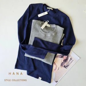 بلوز یقه گرد آستین بلند کبریتی دخترانه در دو رنگ سورمه ای و طوسی- لباس زنانه