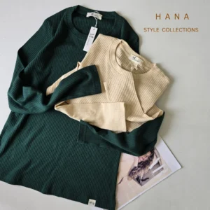 بلوز یقه گرد آستین بلند کبریتی دخترانه در دو رنگ سبز و کرم- لباس زنانه شیک