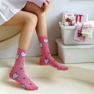 تنخور جوراب ساق دار صورتی سوپرپنبه طرحدار دخترانه با طرح قلبی- لباس دخترانه مینیمال