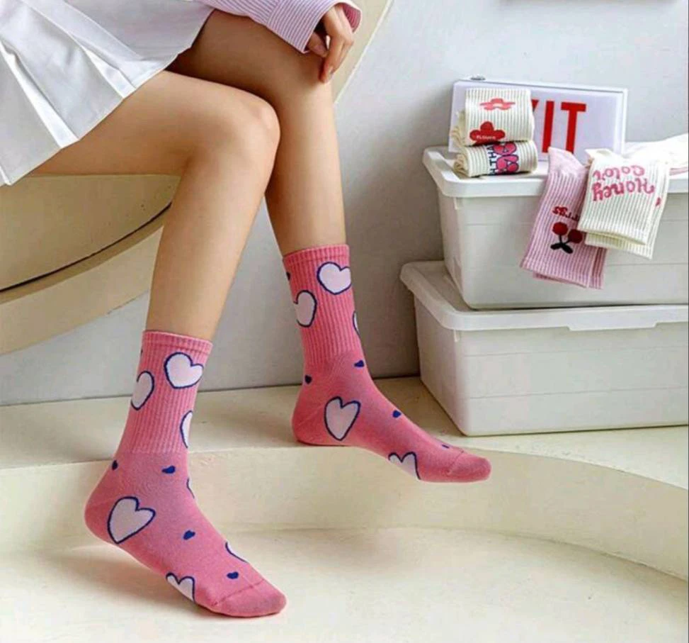 تنخور جوراب ساق دار صورتی سوپرپنبه طرحدار دخترانه با طرح قلبی- لباس دخترانه مینیمال