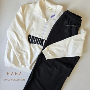 ست شلوار بگ و دورس دخترانه با رنگبندی سفید و مشکی ، لباس زنانه