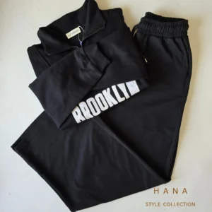 ست شلوار بگ و دورس زنانه رنگ مشکی ، لباس دخترانه شیک