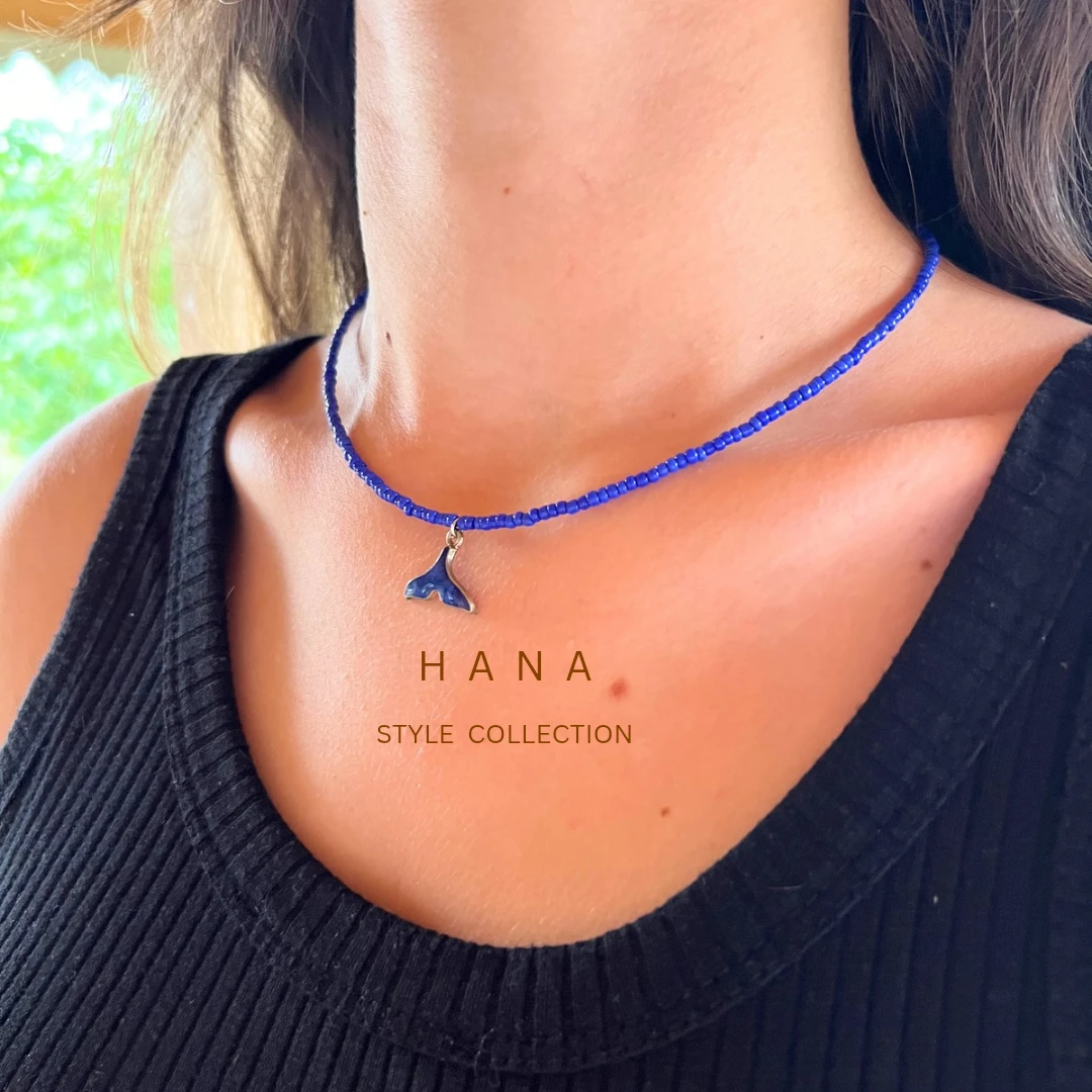 گردبند دخترانه پلاک وال آبی مناسب استایل مینیمال، اکسسوری دخترانه