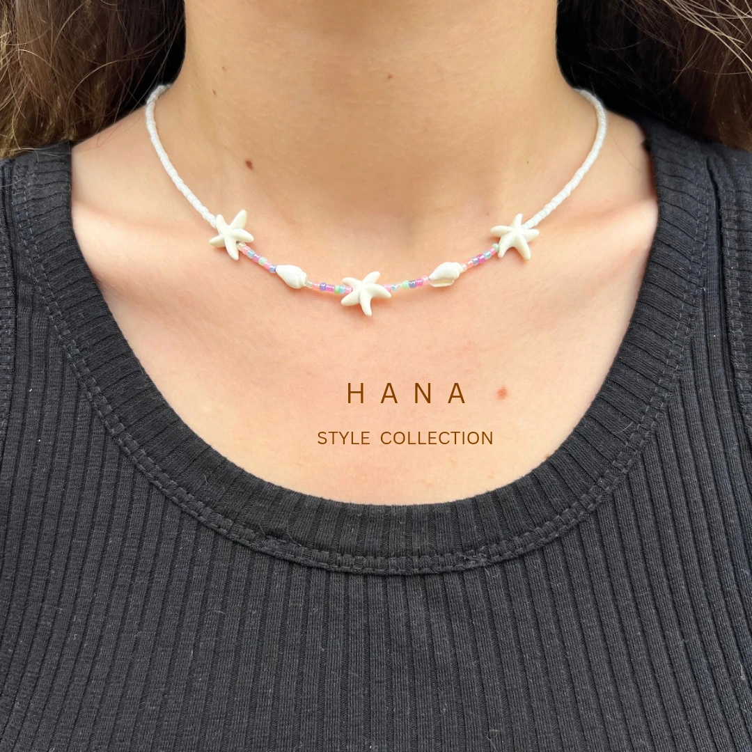 گردنبند ستاره دریایی با ترکیب رنگ ملایم ، اکسسوری زنانه شیک و مینیمال